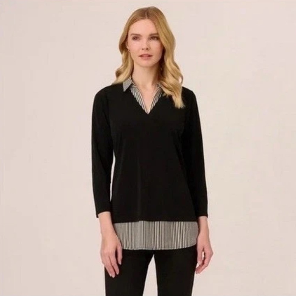 ADRIANNA PAPELL SIZE SMALL MIXED MEDIA TOP BLACK WHITE WORN ONCE EXCELLENT